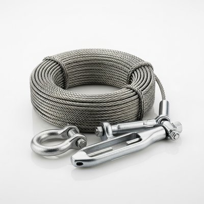 Stainless steel wire rope, shackles and turnbuckles